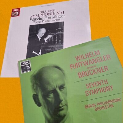 2x HMV Wilhelm Furtwangler Mono Vinyl LPs Bruckner & Brahms Symphony No 1 & 7 NM