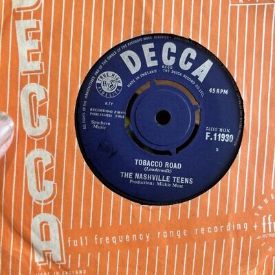 THE NASHVILLE TEENS - Tobacco Road 7” Vinyl Single 1964 Record Decca F11930 Ex