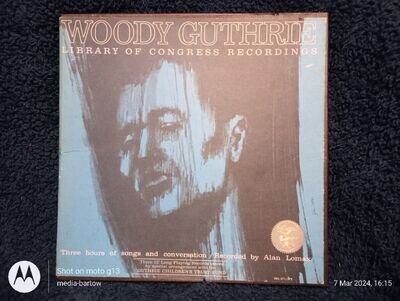 WOODY GUTHRIE LIBARY OF CONGRESS RECORDINGS 3LP BOX SIGNED NOTE PLUS EXTRAS