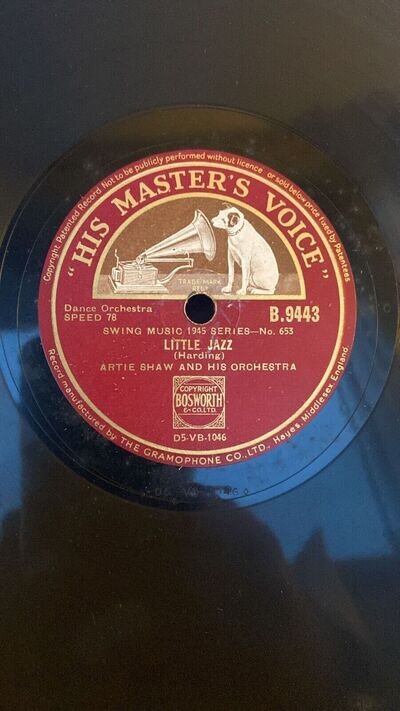 Rare 78rpm record, E-, ARTIE SHAW : Little Jazz , HMV B.9443