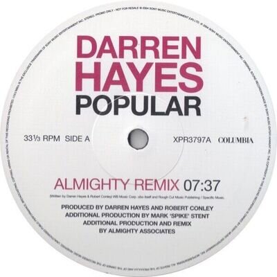 Darren Hayes - Popular (12", Promo)