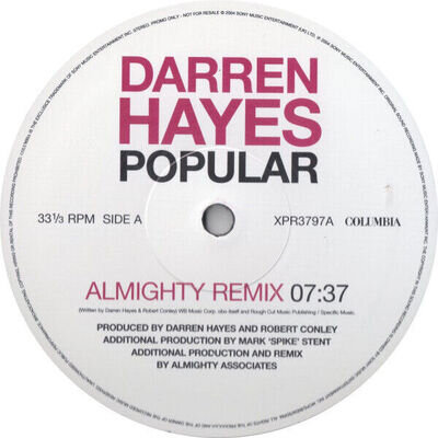 Darren Hayes - Popular - Used Vinyl Record 12 - Promo - P6999z