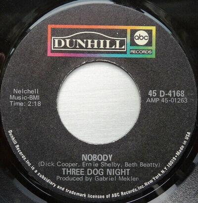 Three Dog Night - Nobody - Used Vinyl Record 7 - J5829z