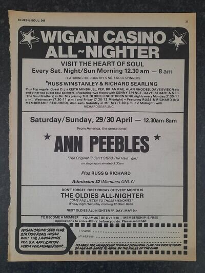 Original 1978 Wigan Casino Northern Soul Magazine Full Page A4 Advert