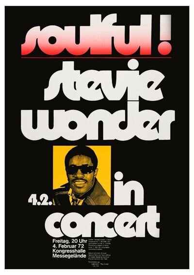 Soulful! Stevie Wonder German Concert Poster Reproduction Print Wall Art Motown