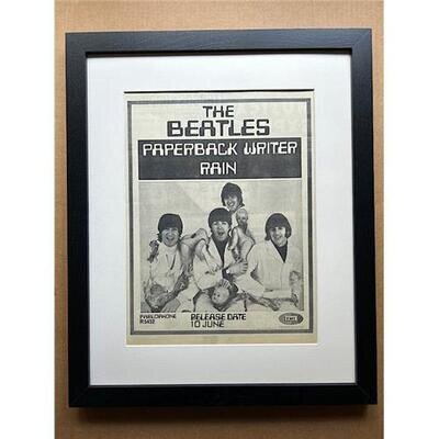 BEATLES PAPERBACK WRITER - BUTCHER (FRAMED) POSTER SIZED original music press ad