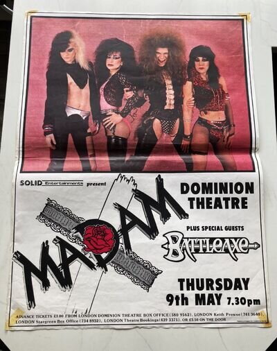 MADAM X & BATTLEAXE ORIGINAL 1984 GIG POSTER LONDON DOMINION HAIR METAL GLAM