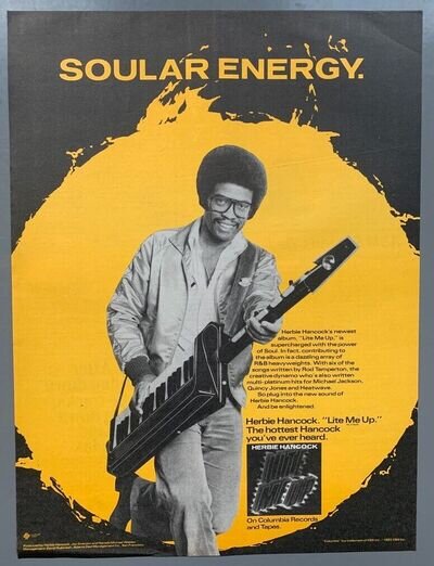 HERBIE HANCOCK 1982 vintage POSTER ADVERT MAN LITE ME UP Quincy SOULAR ENERGY