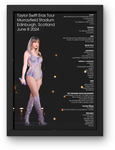 Taylor Swift Edinburghs Setlist Poster 8th June A1-5 Frame Option Eras Midnights