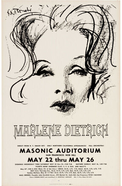 MARLENE DIETRICH Concert Window Poster - San Francisco 1968 - Singer - reprint