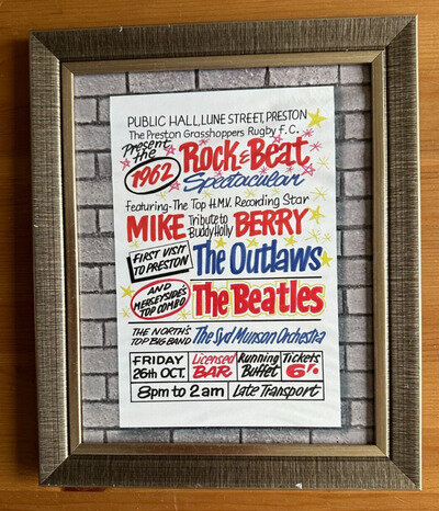 THE BEATLES - FRAMED REPRODUCTION BILL POSTER / FLYER (PUBLIC HALL, PRESTON)