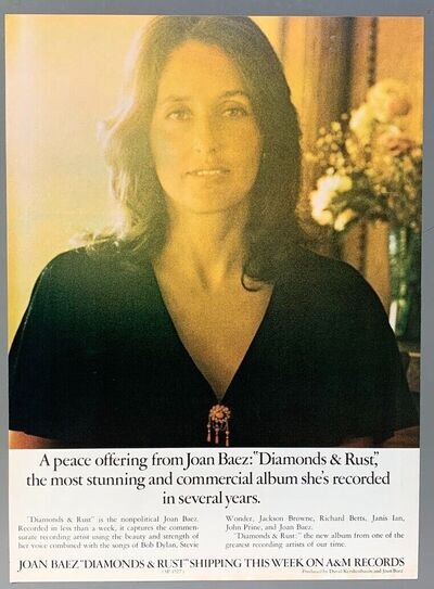 JOAN BAEZ 1975 vintage POSTER ADVERT DIAMOND & RUST