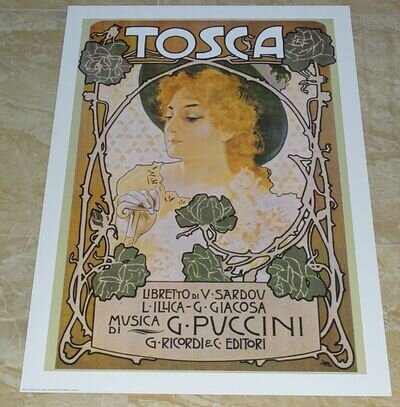 Puccini "Tosca" Poster Printed in Italy by Ricordi, 19.5"x27.5", RARE Vintage