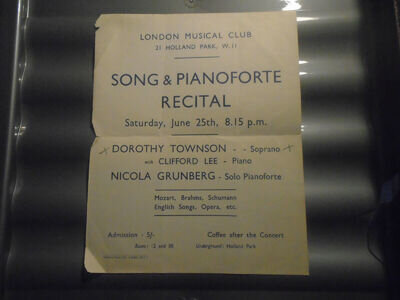 Dorothy Townson Opera Singer Vintage Poster + Clifford Lee Nicola Grunberg Piano