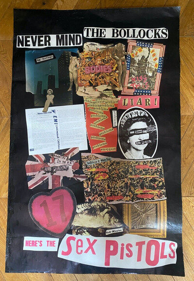 Antique Vintage Original Sex Pistols Poster God Save The Queen Never Mind The