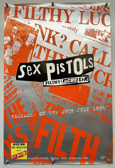 Sex Pistols Poster Original Virgin Promo Filthy Lucra Live NMTB/Spunk Promo 1996