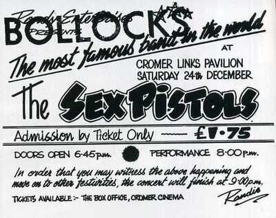 THE SEX PISTOLS Window Poster - Links Pavilion, Cromer 1977 - reprint