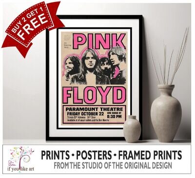 Pink Floyd 1971 Seattle USA Concert Poster MULTI-PRINT or Three FRAMED Options