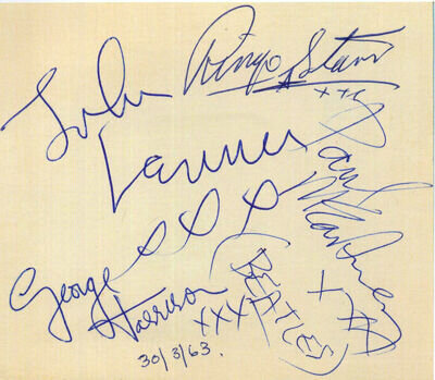 THE BEATLES Signed Card - Pop Stars / Group 1963 - preprint