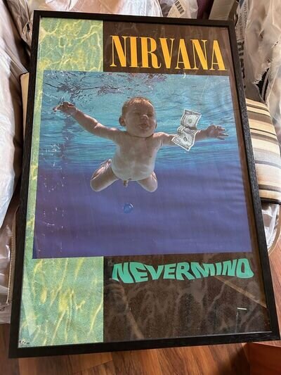 Nirvana Original 1991 Nevermind David Geffen Subpop Framed Promo Poster