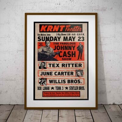 Johnny Cash KRNT Theater 1966 Concert Poster Framed or 3 Print Options NEW EXCL.