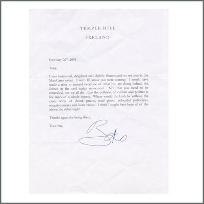 Bono 2003 Signed Letter To Tony Bennett (UK)