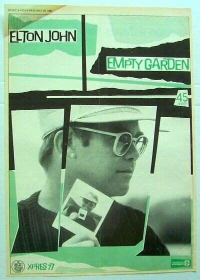 ELTON JOHN 1982 original POSTER ADVERT EMPTY GARDEN rocket record company