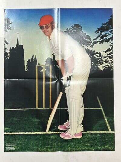 Elton John Posing with Cricket Bat and Gear 22" x 17" Fan Club Poster 1977