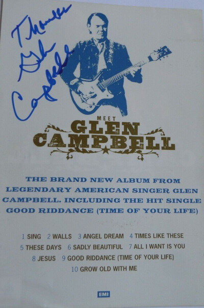 GLEN CAMPBELL AUTOGRAPHED 8 x 6 TOUR FLYER.