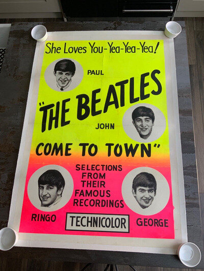 THE BEATLES COME TO TOWN RARE ORIGINAL 1963 POSTER ON LINEN 28 inch by 42 inch