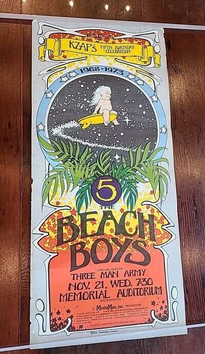 Beach Boys KZAP 5th Anniv Poster Sacramento Memorial Auditorium Skateboarding