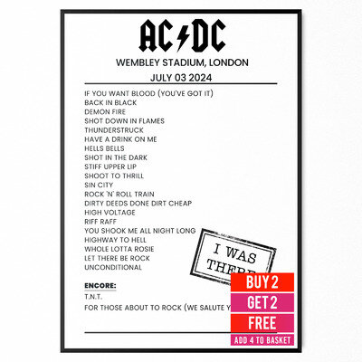 AC/DC Wembley 3rd July 2024 Setlist Poster For AC/DC Fans Music Tour Set List