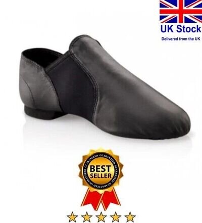 JAZZ DANCE SHOES SLIP ON Black Leather split Irish ballet leotard sole UNISEX 03