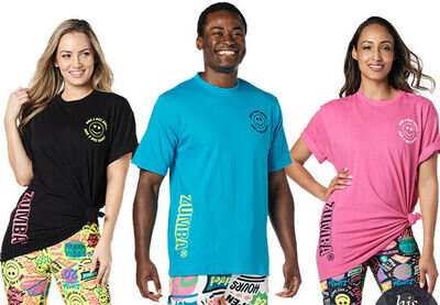 ZUMBA T-SHIRT TOP - "POP TEES" - BLACK or BLUE or PINK - ONE SIZE - UNISEX - BN