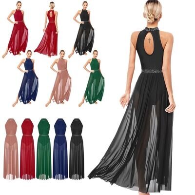 Women's Lyrical Dance Dress Long Flowy Maxi Dress Side Split Ballet Dancewear