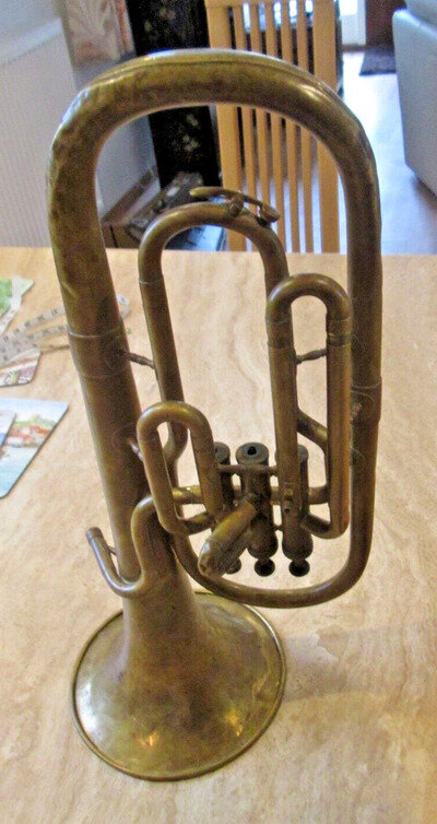 Antique Brass Horn - Made For Barratts Of Manchester - 54 cm long