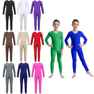 UK Kids Girls Long Sleeve Dance Gymnastics Leotard,Catsuit Jumpsuit Sportswear