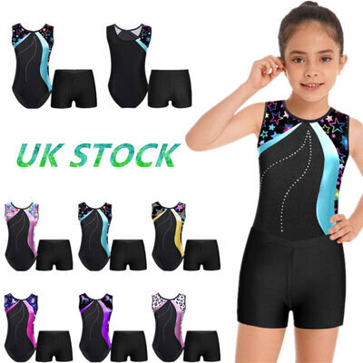 UK Girls Gymnastics Athletic Dancewear Outfits Leotard and Shorts Ballet Costume