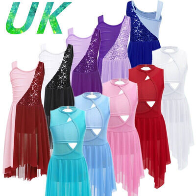 UK Girls Sequins Lyrical Modern Ballet Dance Dress Leotard Performance Costume