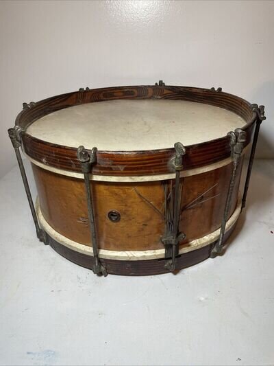 Antique Vintage Wooden Snare Drum - Lyon & Healy Leather Heads Playable READ