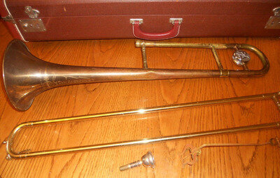 1926 Pan American Elkhart Ind Trombone Tenor Serial 520803 Music Instrument/Case