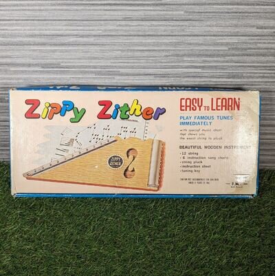 Vintage Zippy Zither Wood Instrument Boxed With Spare Strings & Music Sheets