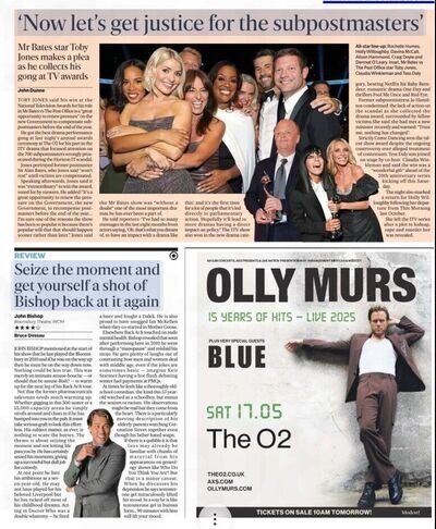 Toby Jones Mr Bates TV Awards John Bishop Review Olly Murs News Article Clipping