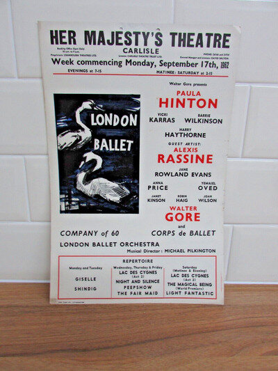 London Ballet Theatre Poster 1962 HM Theatre Carlisle Paula Hinton