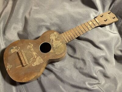 Antique Harmony Ukulele w/ Hula & Pinup Decals Uke Art not working