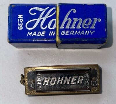 Vintage Hohner No. 39 Harmonica Miniature with Blue Case Germany