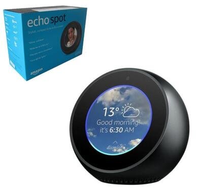 AMAZON ECHO SPOT SMART ALARM CLOCK SCREEN WITH ALEXA SPEAKER - BLACK