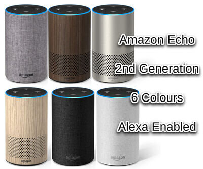 Amazon Echo Smart Speaker 2nd Generation Sandstone Walnut Oak Silver Grey