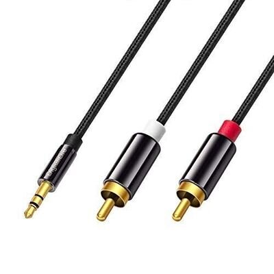 3.5mm Jack to 2 x RCA Phono Audio Cable Lead Aux to Twin RCA Shielded OFC Gold