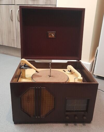 HMV 1604 Valve Radiogram with Record Changer Deck Radio Gram